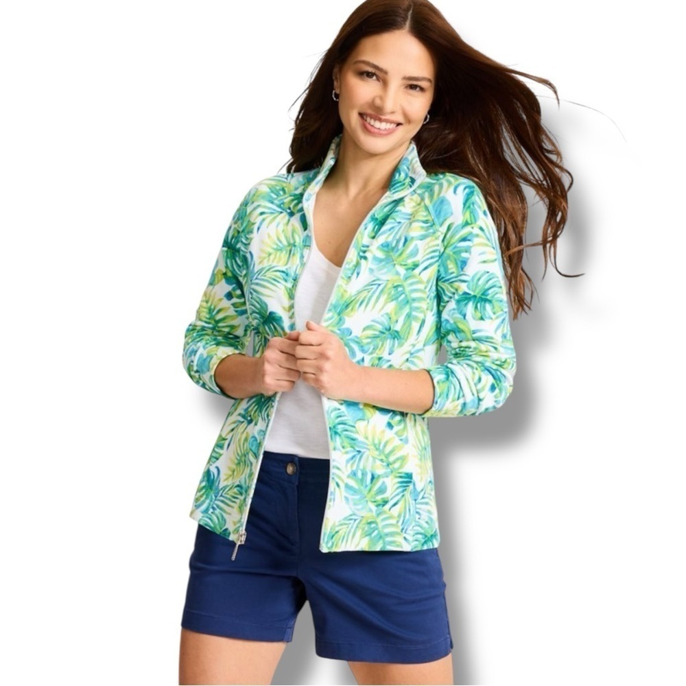 TOMMY BAHAMA Aruba La Playa Palms Full-Zip Sweatshirt - XL White/Green
